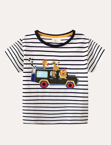 Animal Friends Striped Appliqué T-shirt - Mini Taylor